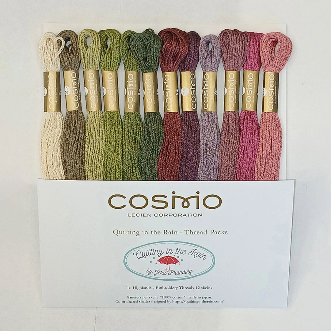 Cosimio embroidery thread packs in various colors on a white background