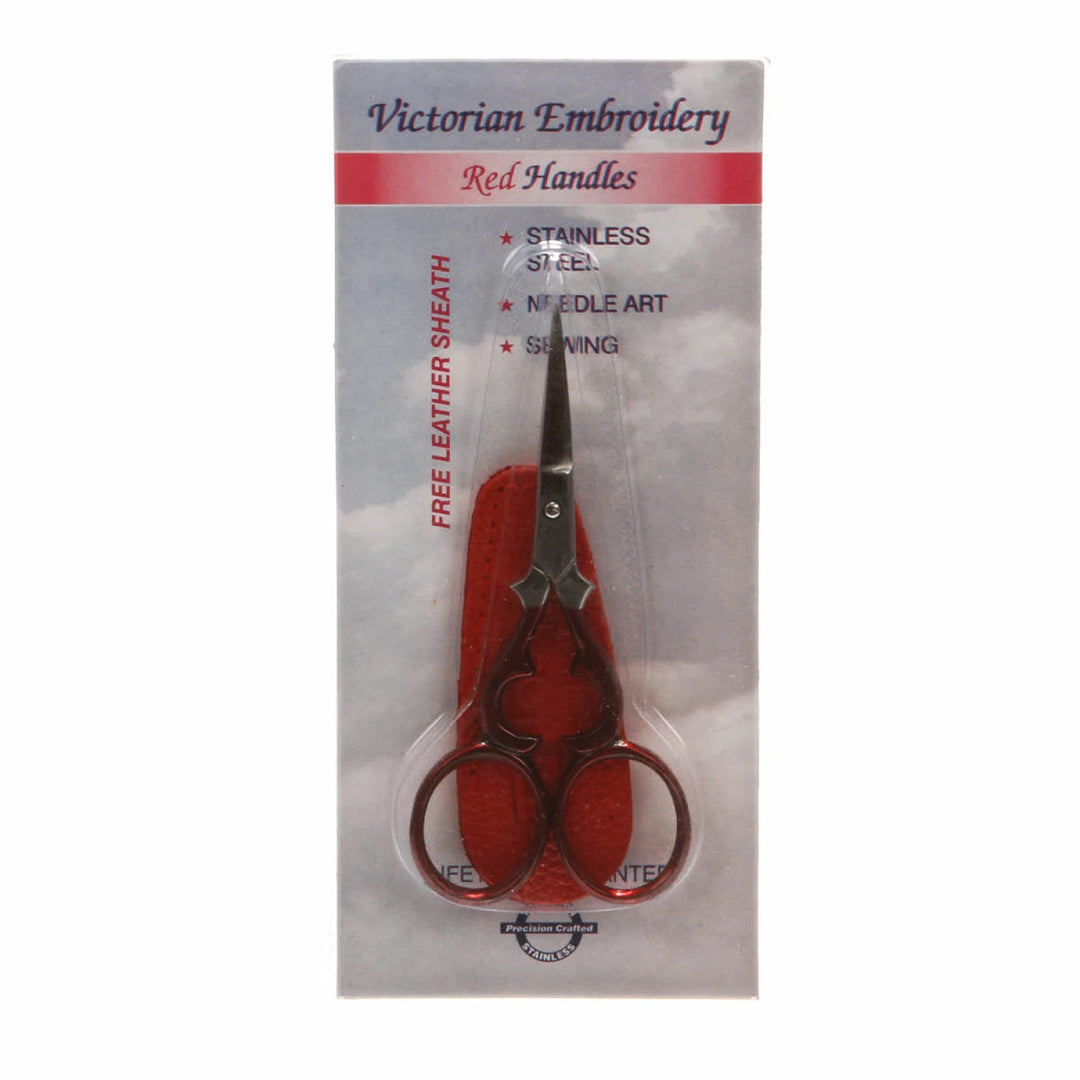 Red Victorian Embroidery Scissors with Leather Sheath