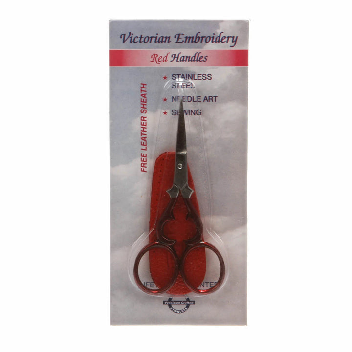 Red Victorian Embroidery Scissors with Leather Sheath